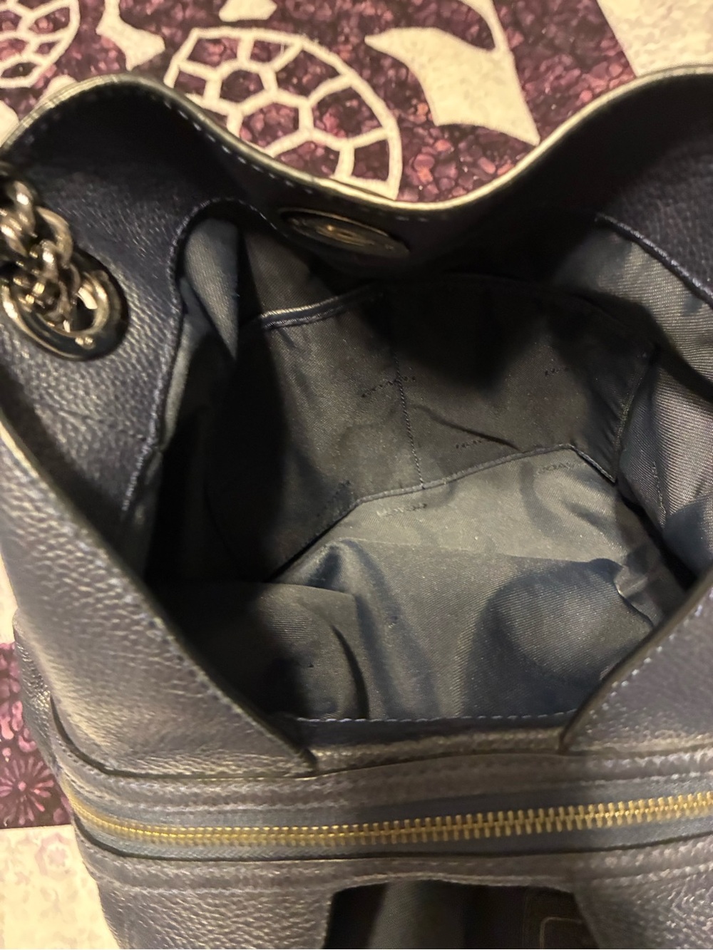 Coach Leather Madison Purse: Navy with Gunmetal Handle Accents - Picture 7 of 9